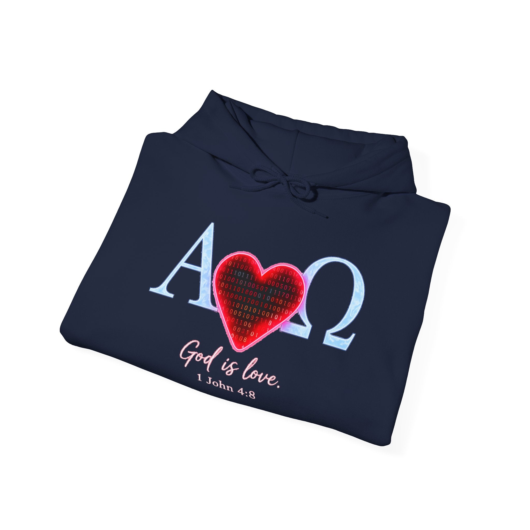 Romaneum Alpha Omega Heart Hoodie | God is Love 1 John 4:8 Christian Hoodie