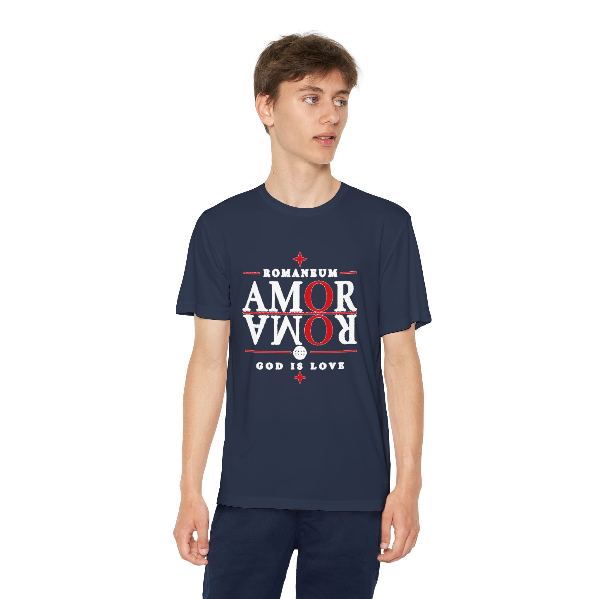 Youth Tee — ROMANEUM “AMOR/ROMA” Graphic Christian Shirt (God is Love)