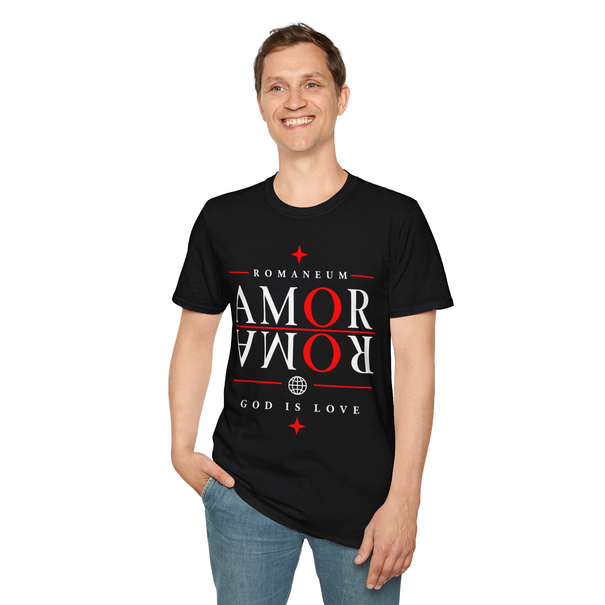 Amor/Roma 'ROMANEUM' Graphic T‑Shirt — 'AMOR' Reflection Design (God Is Love)