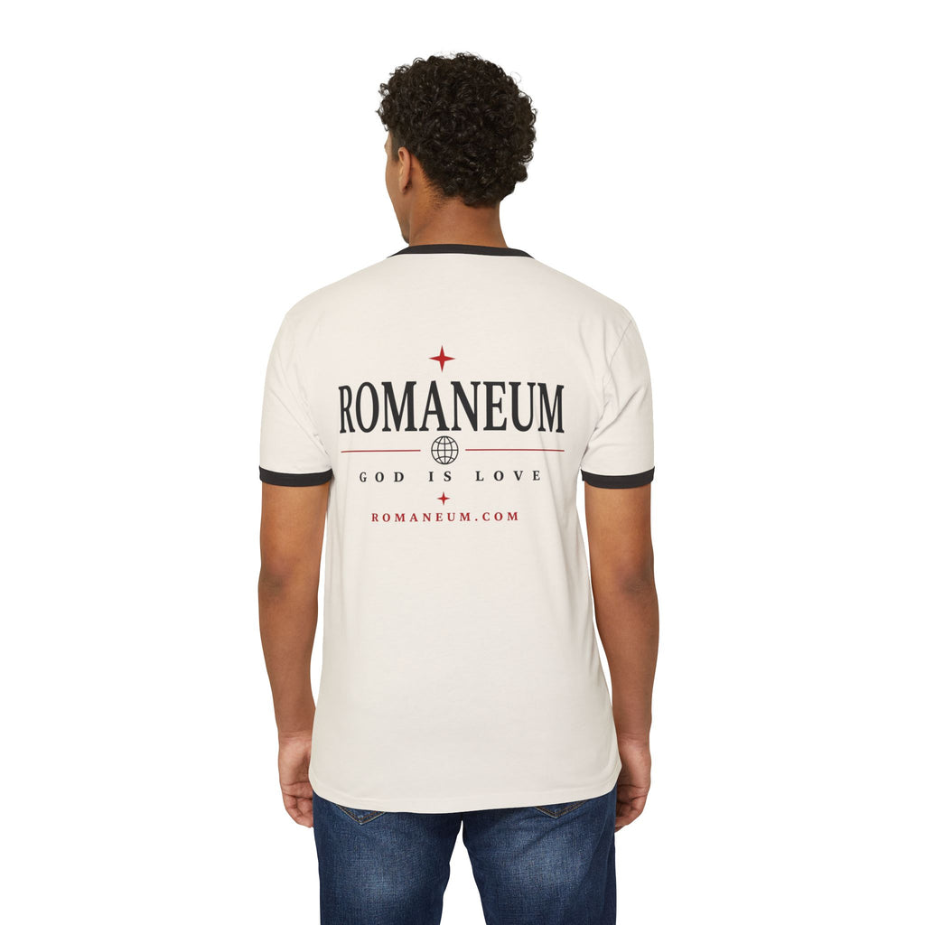 Romaneum "AMOR/ROMA" Ringer Tee — God Is Love Christian T‑Shirt