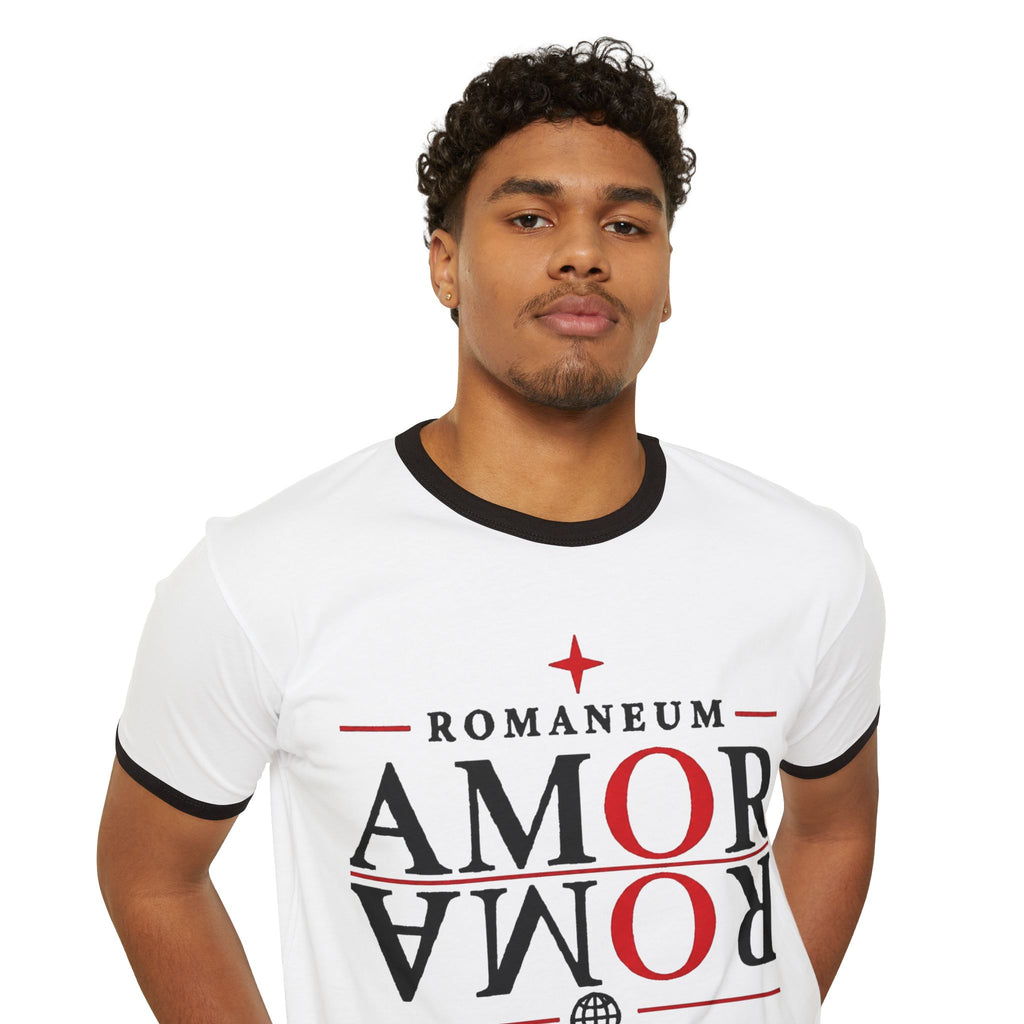 Romaneum "AMOR/ROMA" Ringer Tee — God Is Love Christian T‑Shirt