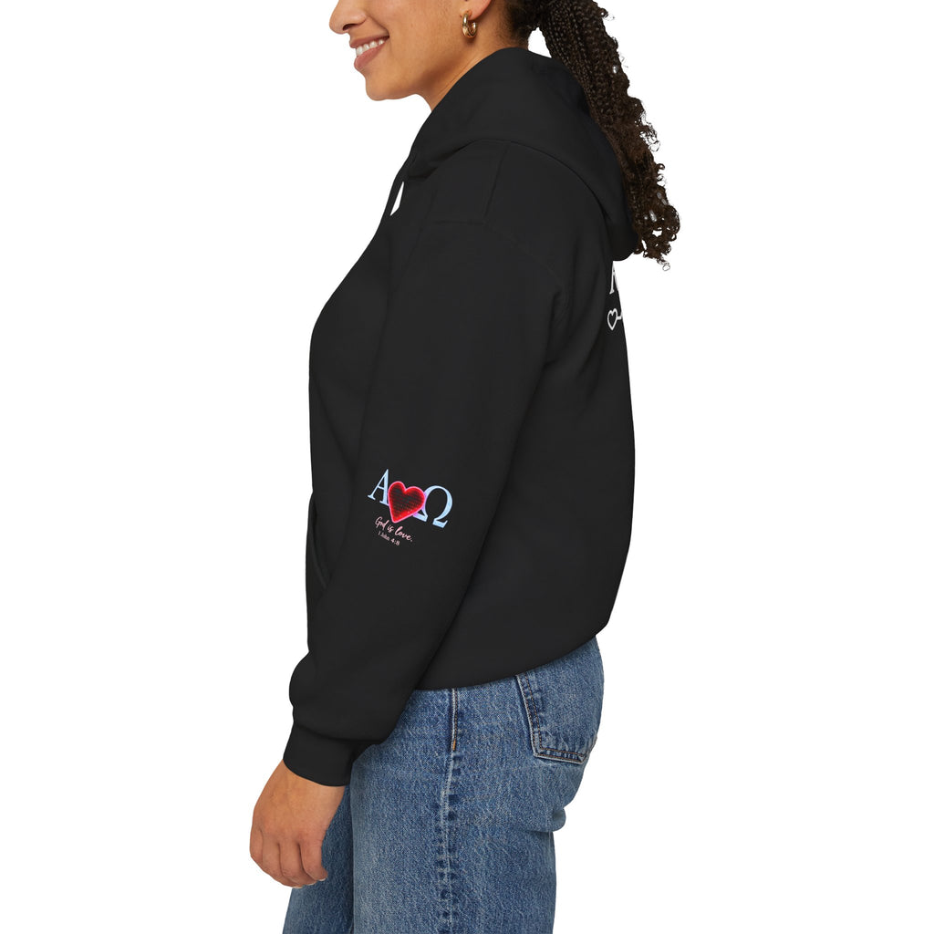 Romaneum Alpha Omega Heart Hoodie | God is Love 1 John 4:8 Christian Hoodie