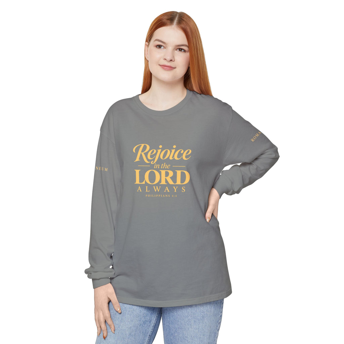 "Rejoice in the Lord Always" Unisex Garment-dyed Long Sleeve T-Shirt