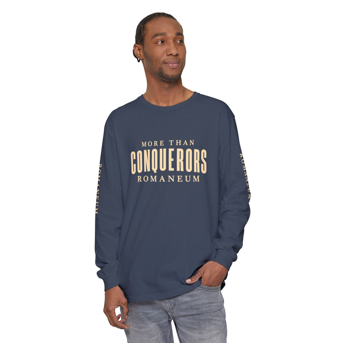 Conquerors Long Sleeve Tee — "More Than Conquerors" Romaneum