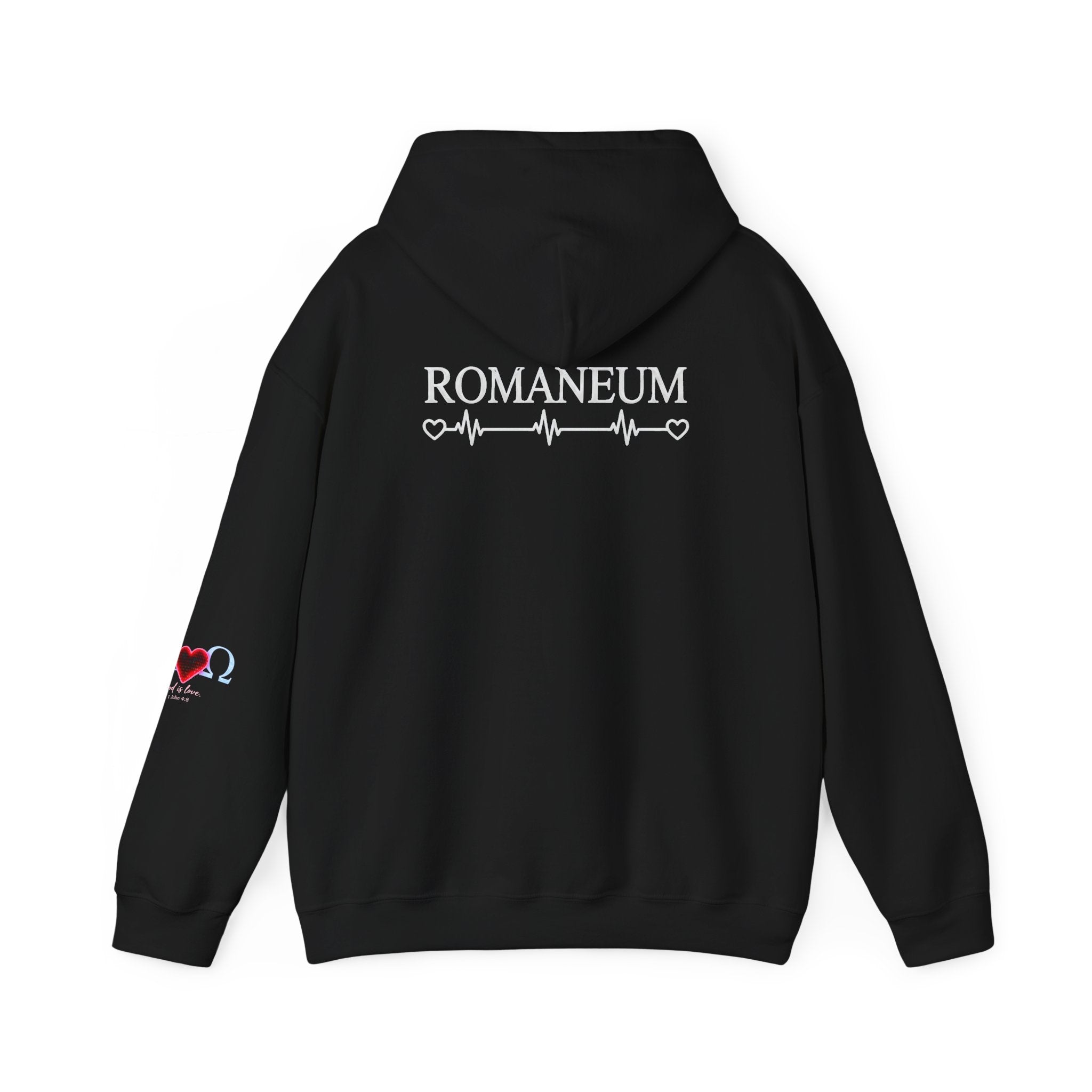 Romaneum Alpha Omega Heart Hoodie | God is Love 1 John 4:8 Christian Hoodie