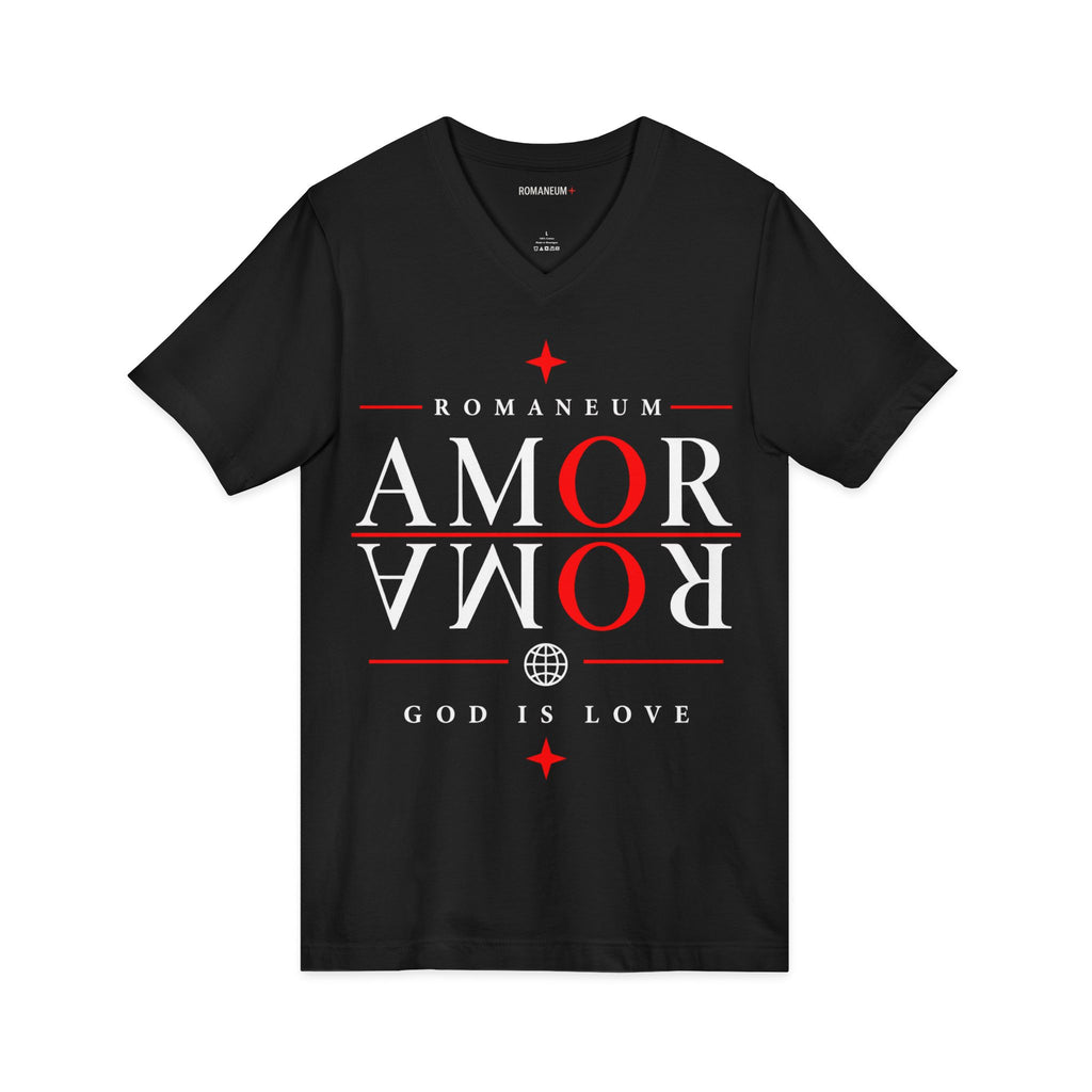 Romaneum "Amor/Roma" V-Neck Tee — God Is Love Christian Graphic Shirt