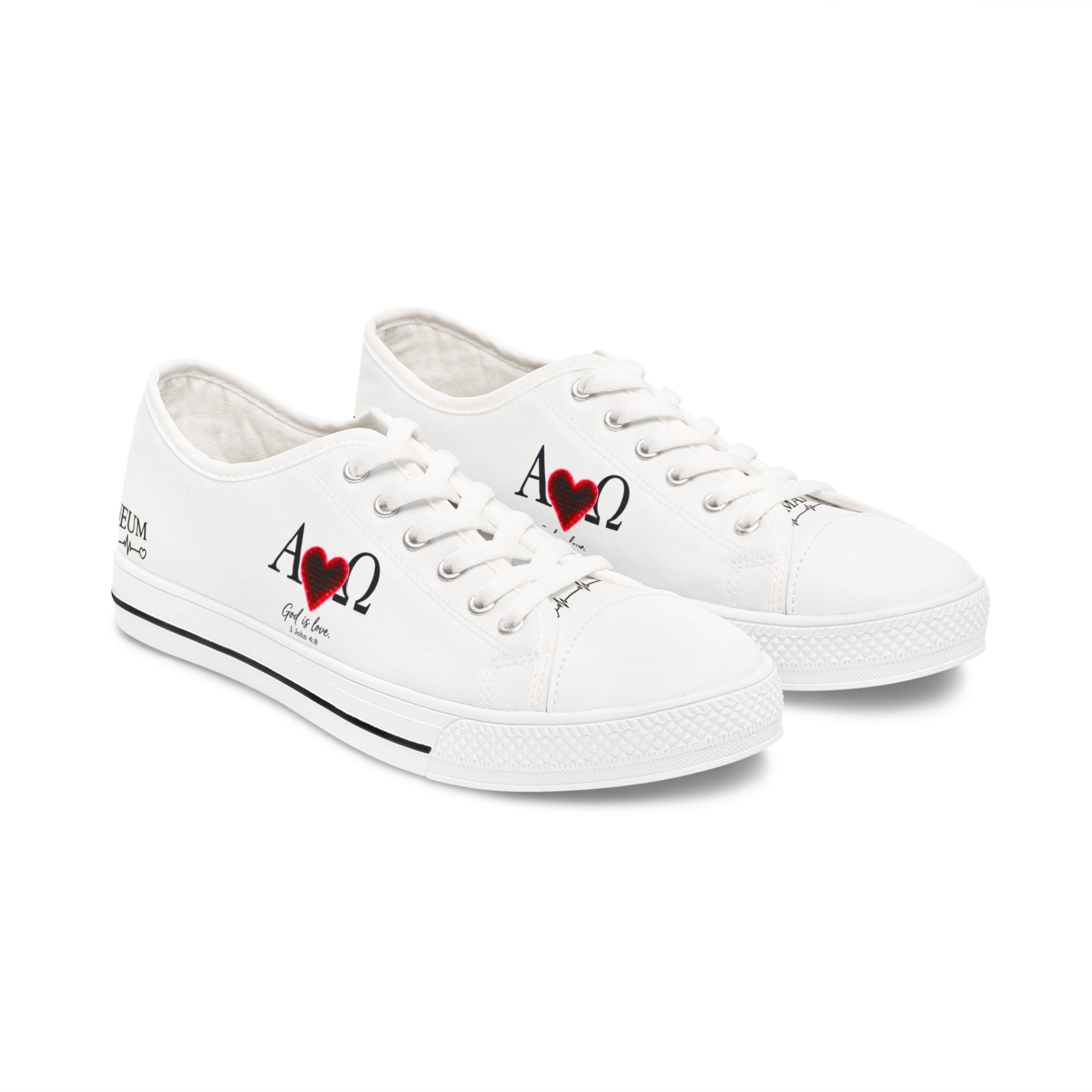 Alpha Omega Heart design Women's Low Top Sneakers | Christian faith love symbol