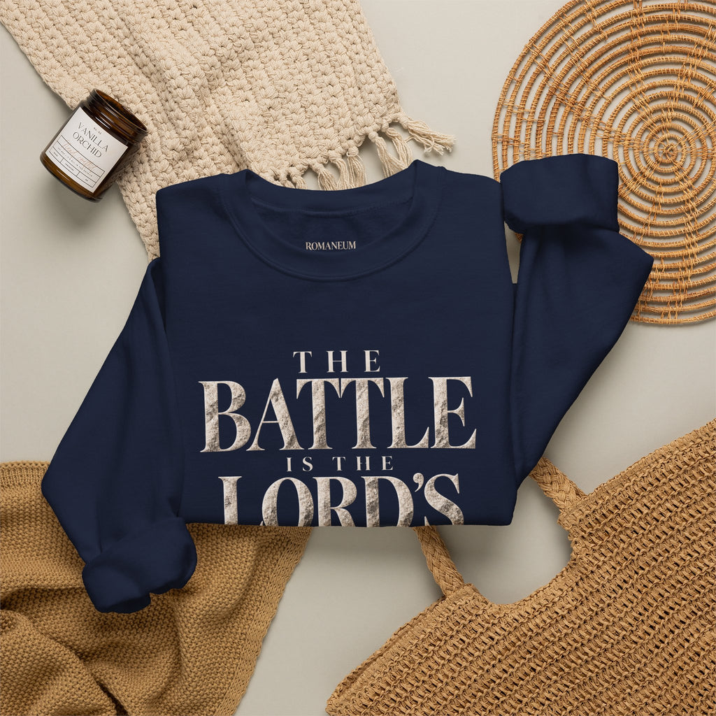 Crewneck Sweatshirt — "The Battle Is The Lord's" Roman-inspired Faith Sweatshirt