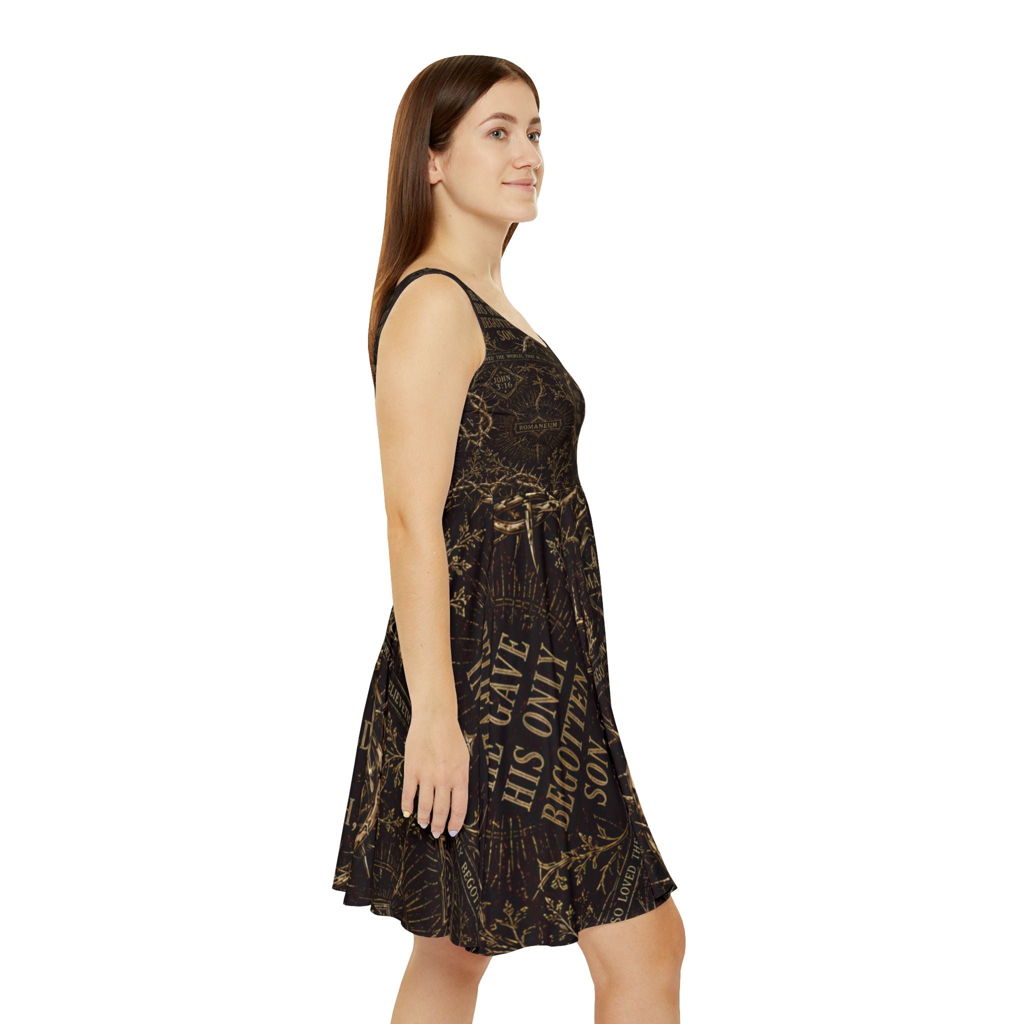 Vintage Gothic Script Skater Dress — Barbed Vine AOP