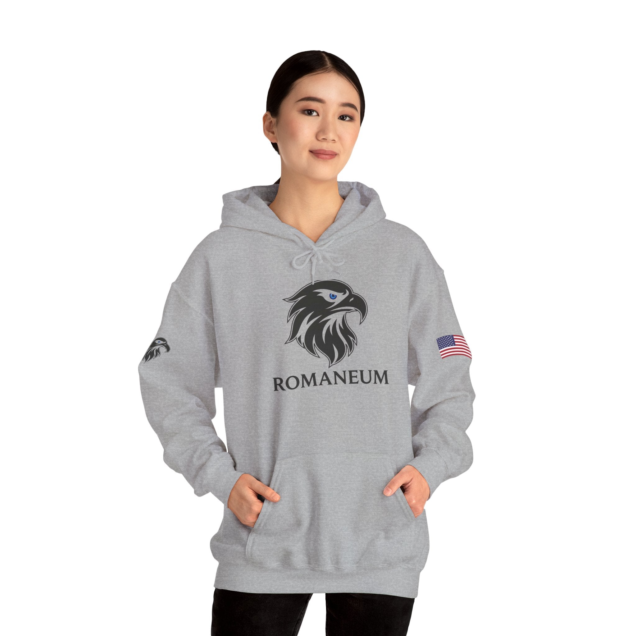 Romaneum Eagle Logo Hoodie | Romaneum School Crest, Patriotic Sleeve Design