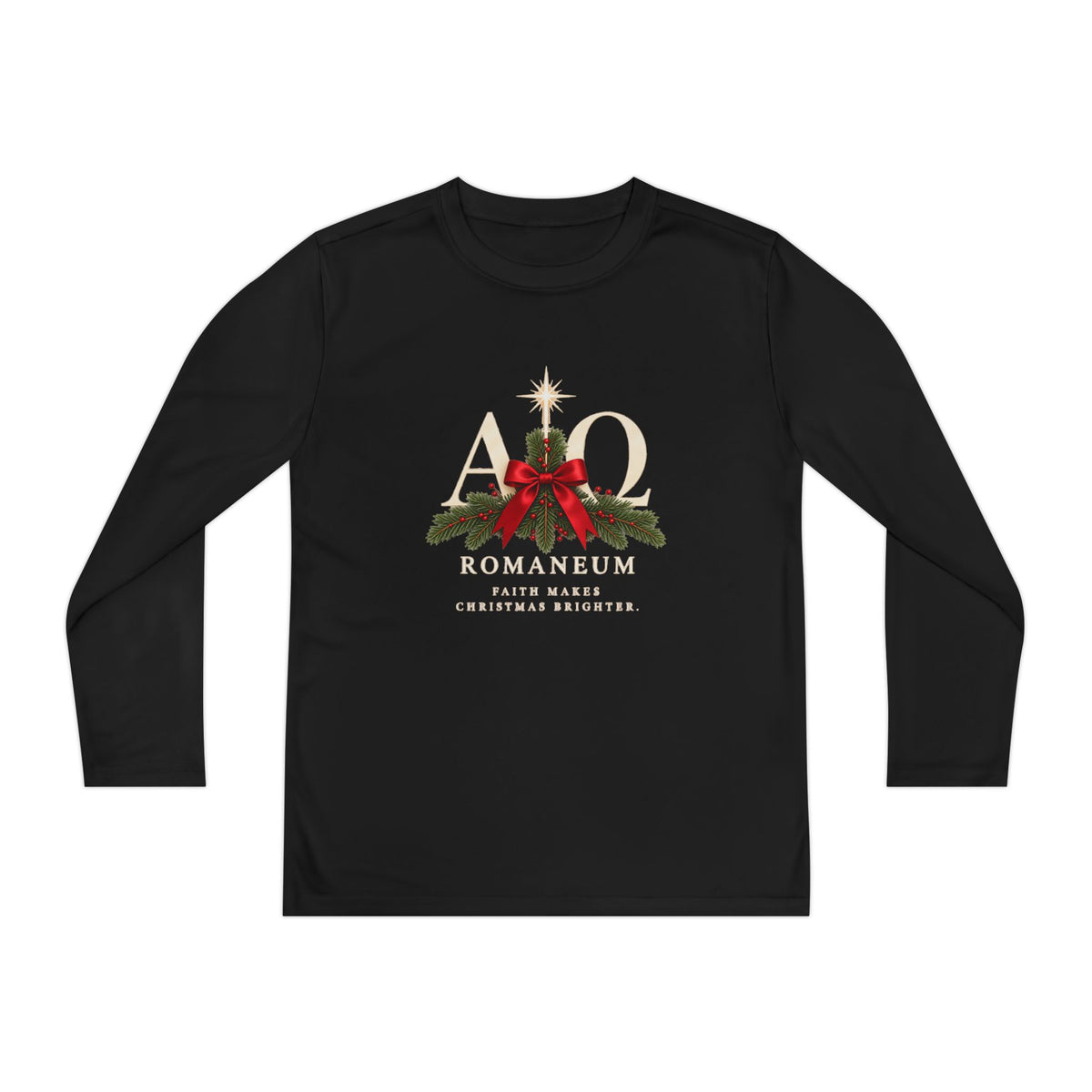 Youth Long Sleeve Tee — Romaneum Alpha Omega Christmas Design