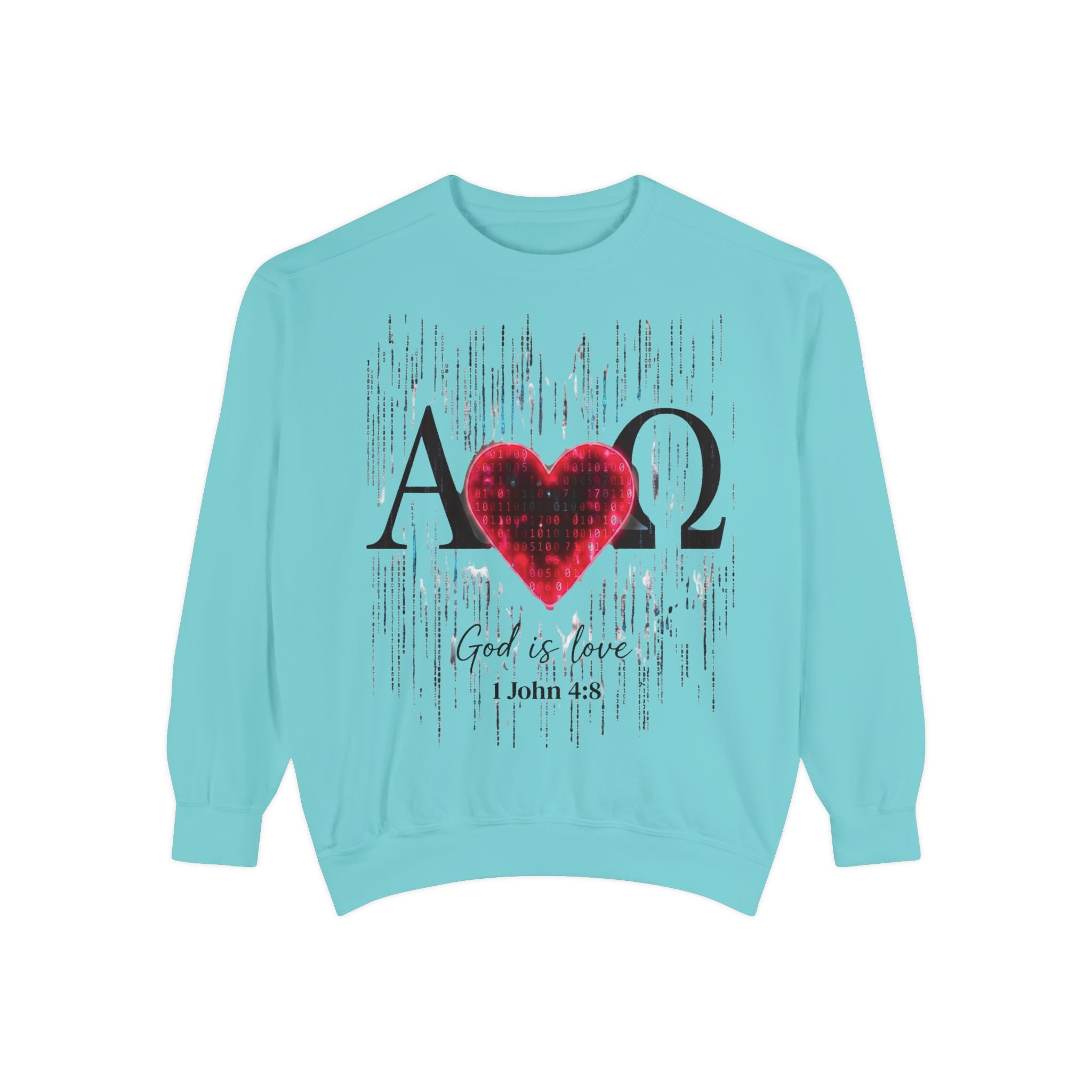Alpha Omega Heart design sweatshirt | God is Love 1 John 4:8 RomanEum
