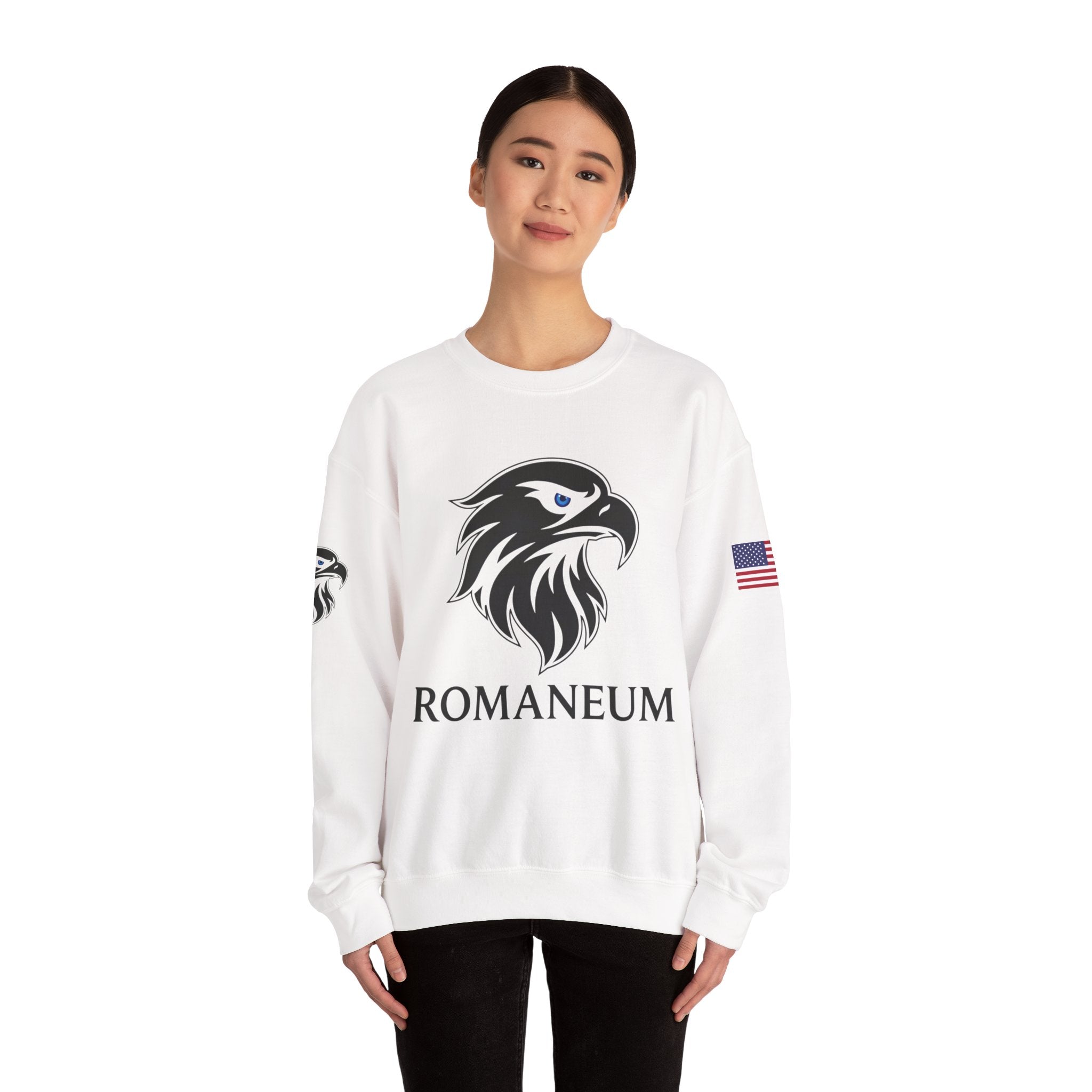 Romaneum eagle crest Crewneck sweatshirt | Romaneum logo, American flag sleeve