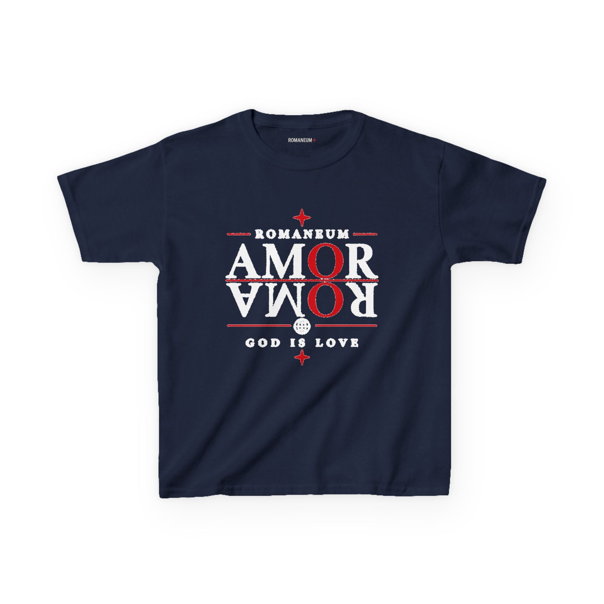 Kids Tee — "Amor Roma / God is Love" Religious Graphic Shirt
