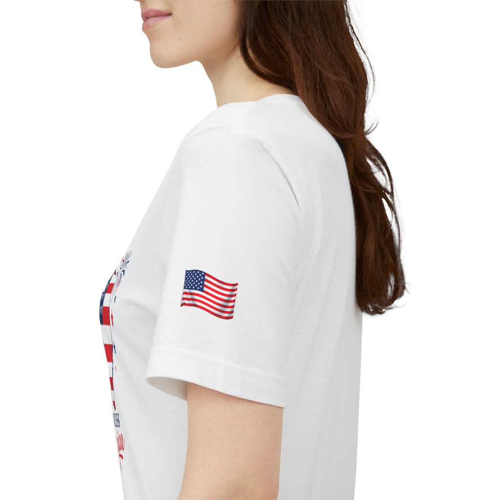 Romaneum God Bless America map tee | American flag outline, fireworks, patriotic shirt