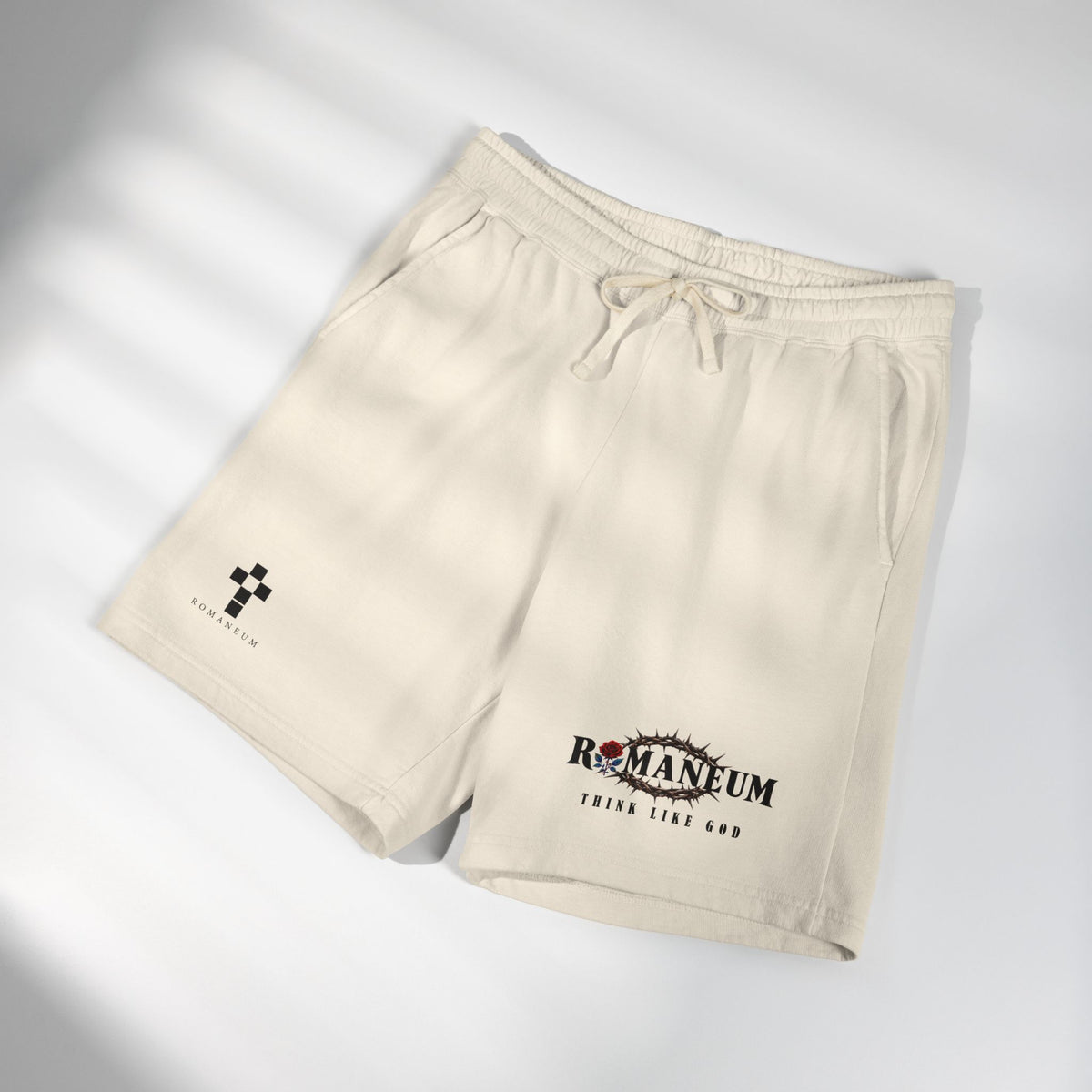 Romaneum 'Think Like God' Fleece Sweat Shorts