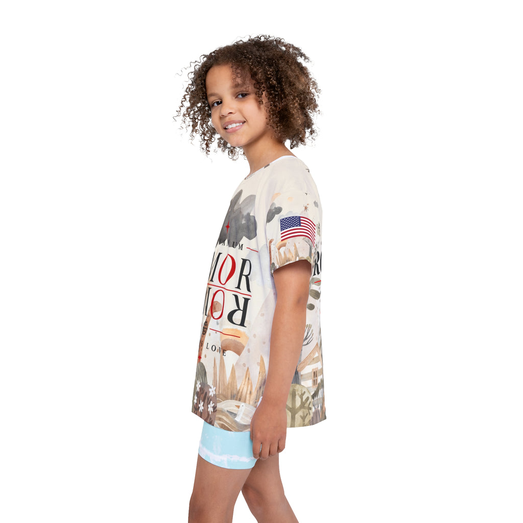 Kids All-Over Print Jersey — 'Amor Roma / God Is Love' Romaneum Sports Tee