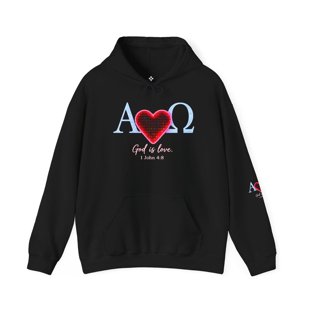 Romaneum Alpha Omega Heart Hoodie | God is Love 1 John 4:8 Christian Hoodie