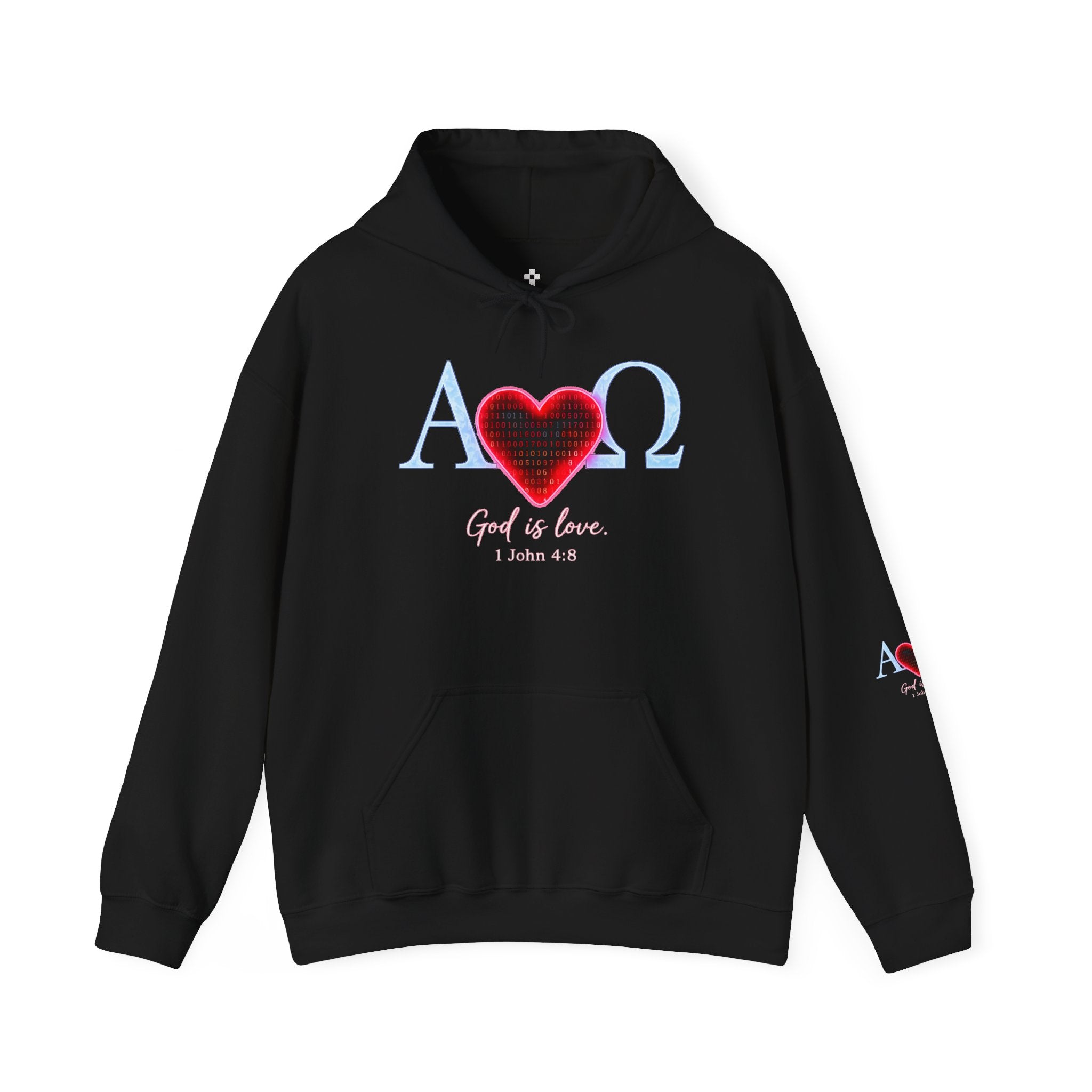 Alpha Omega Heart Hoodie | God is Love 1 John 4:8 Christian Hoodie