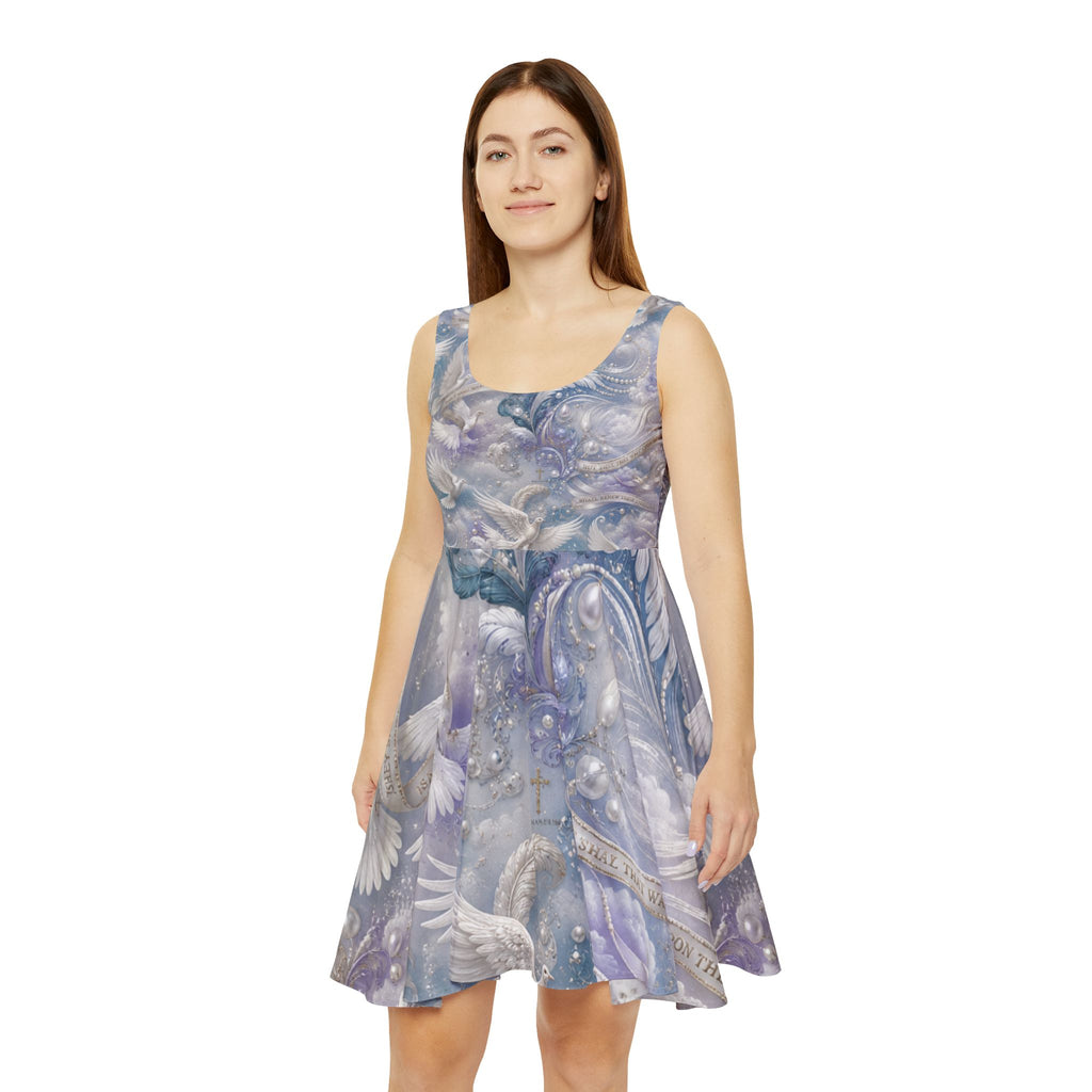 Ethereal Angel Wings Skater Dress — Pastel Dove Print