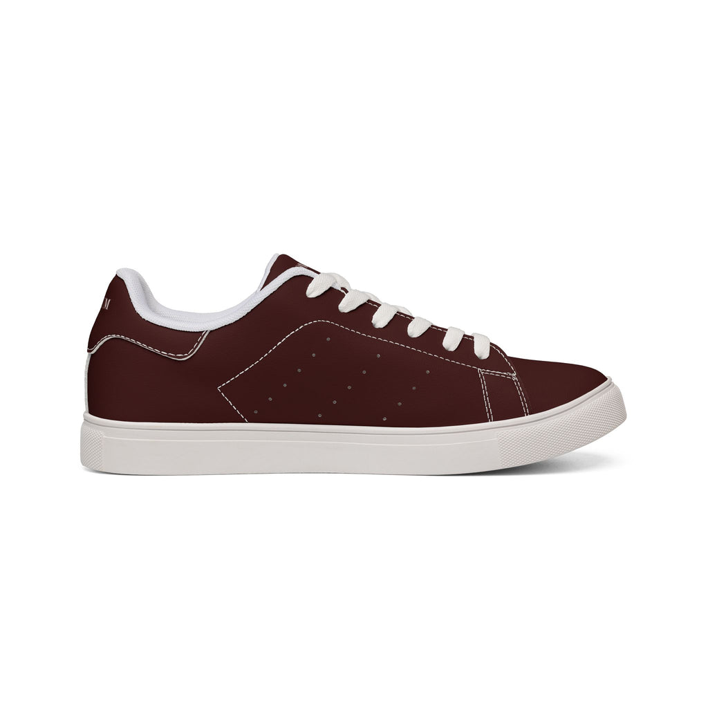 Men's Leather Low-Top Sneakers — Burgundy Casual Streetwear