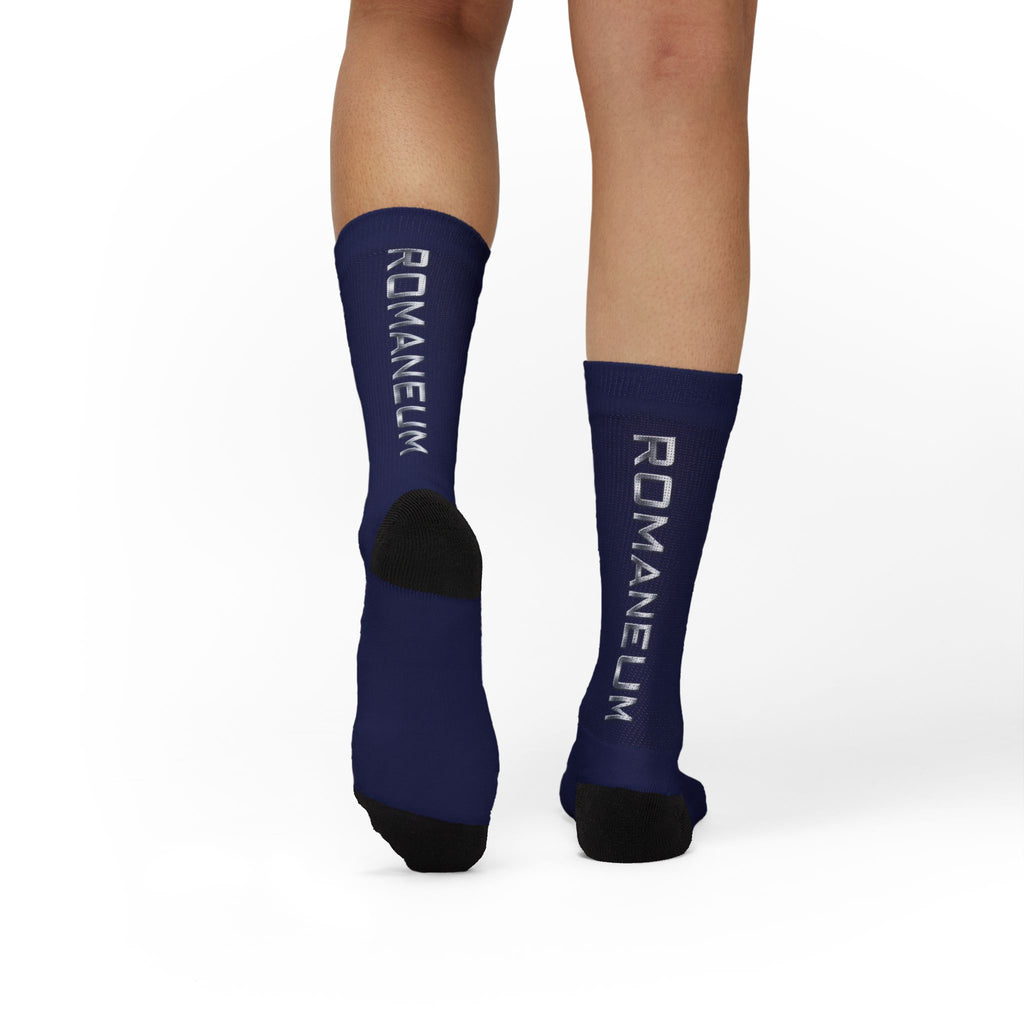 Navy Sublimation Crew Socks — ROMANEUM Logo Athletic Socks