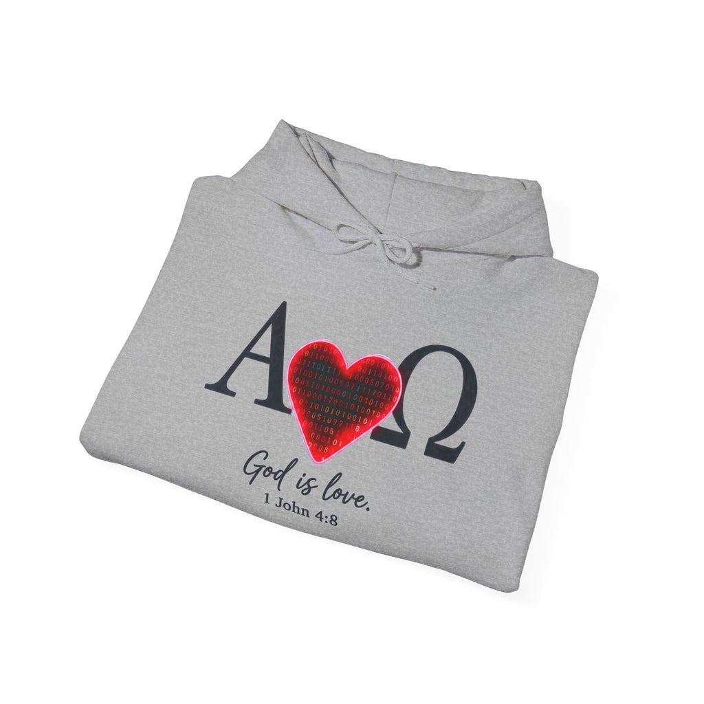 Alpha Omega Heart Hoodie | God is Love 1 John 4:8 Christian Hoodie