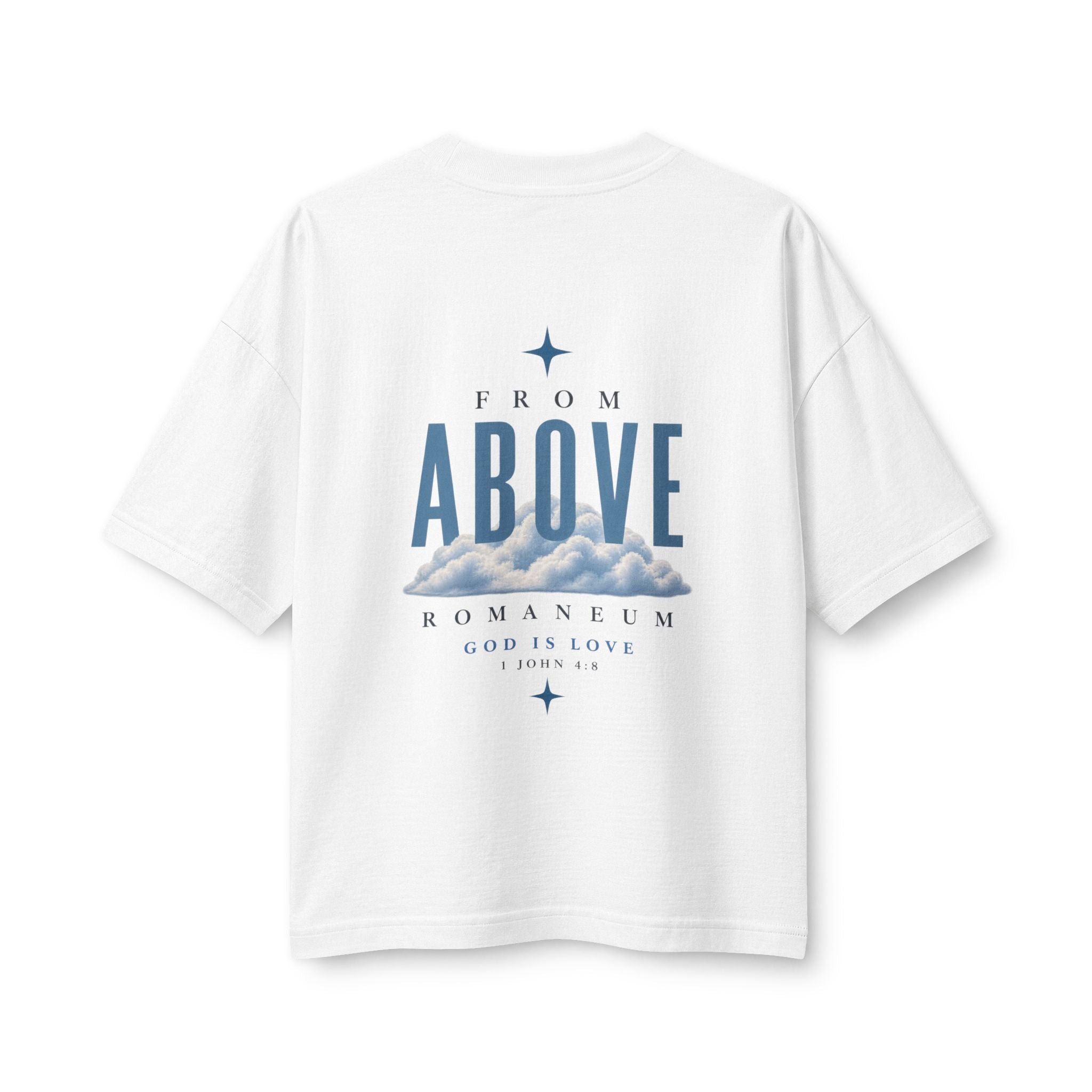 Amor Roma Christian Tee — "Above" Cloud Back Graphic