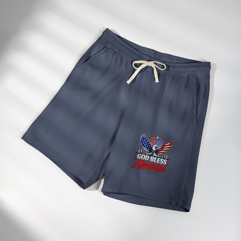 Patriotic Eagle Sweat Shorts — 'Land of the Free' Graphic Cotton Fleece Shorts