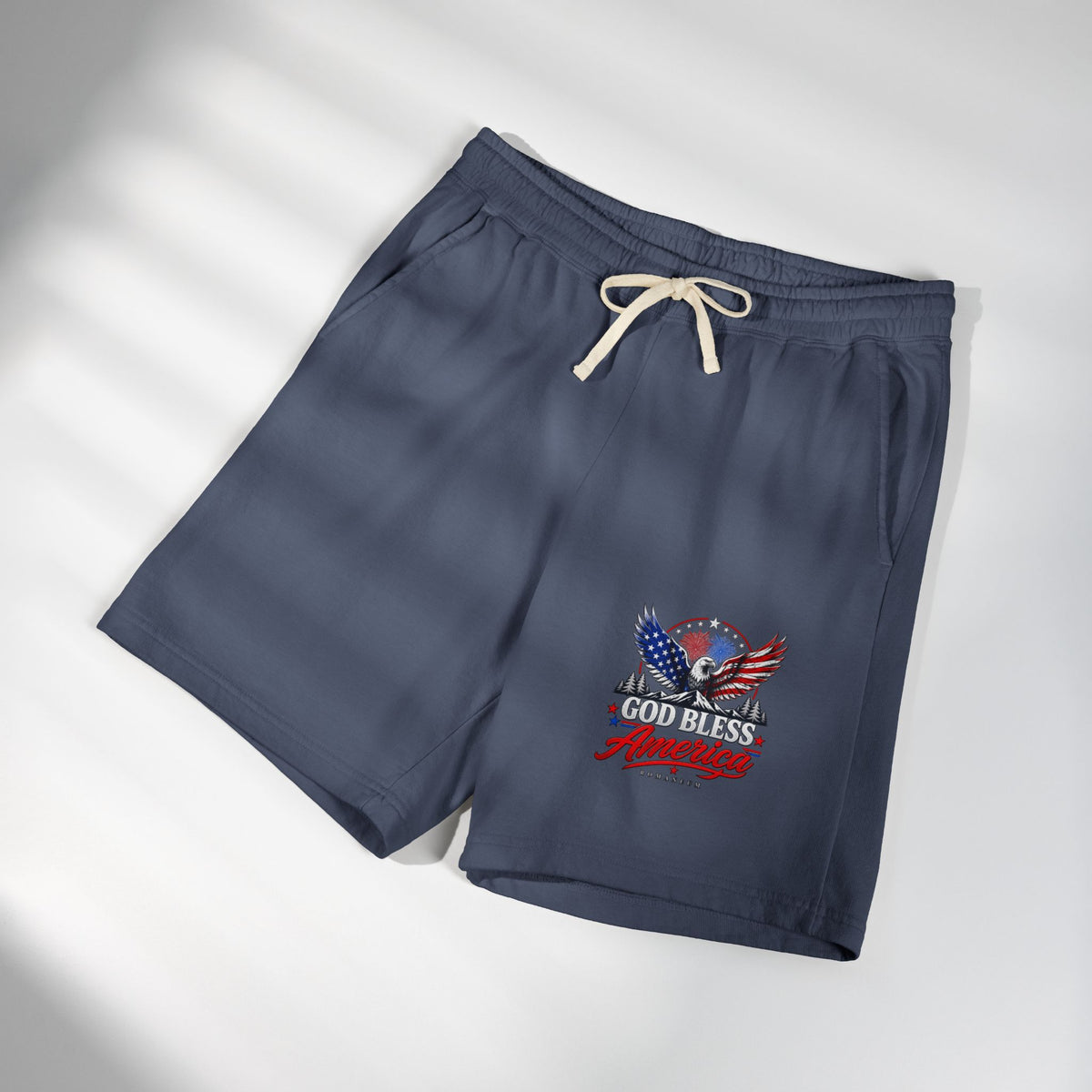 Patriotic Eagle Sweat Shorts — 'Land of the Free' Graphic Cotton Fleece Shorts