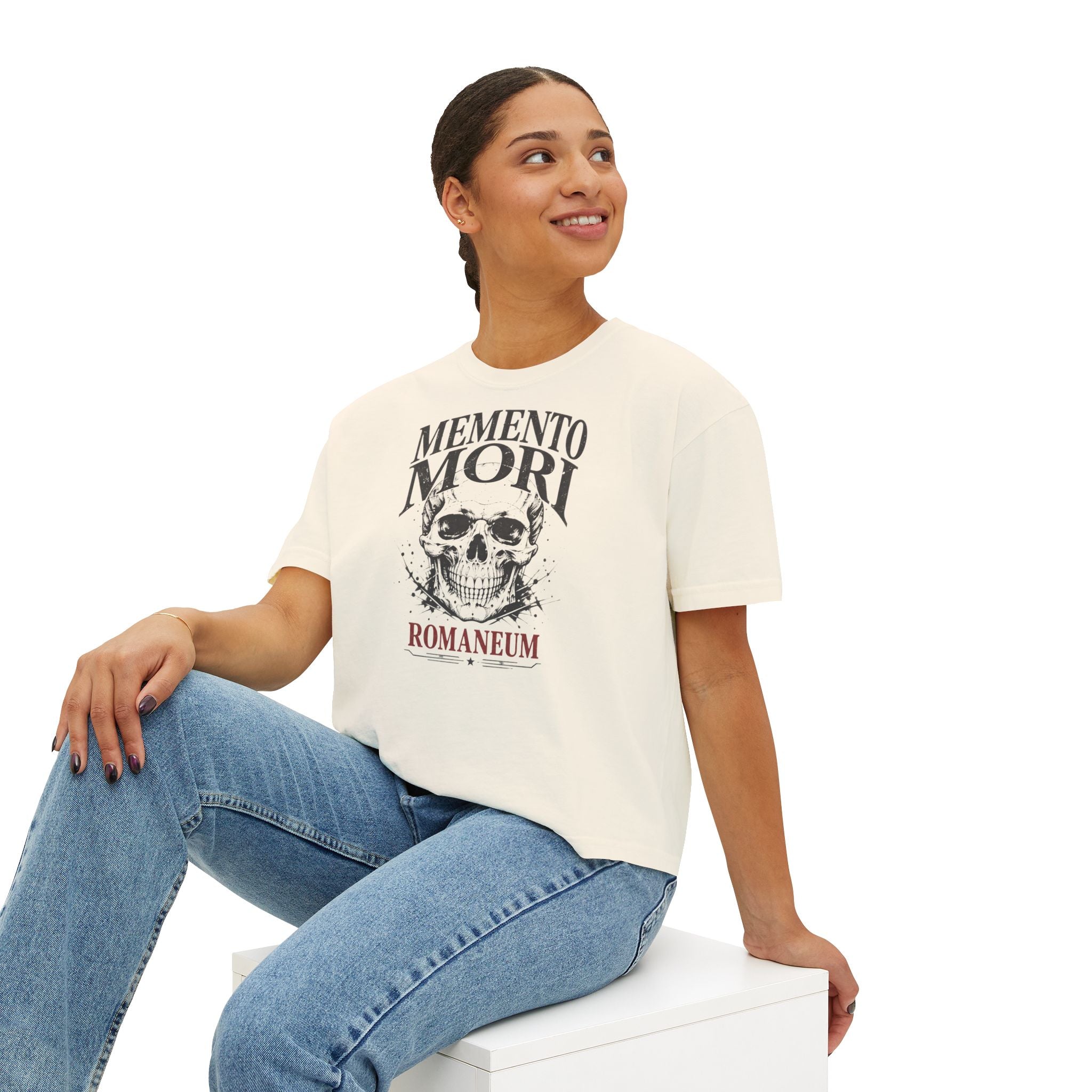 Memento Mori Boxy Tee — Vintage Skull Romaneum Graphic Shirt