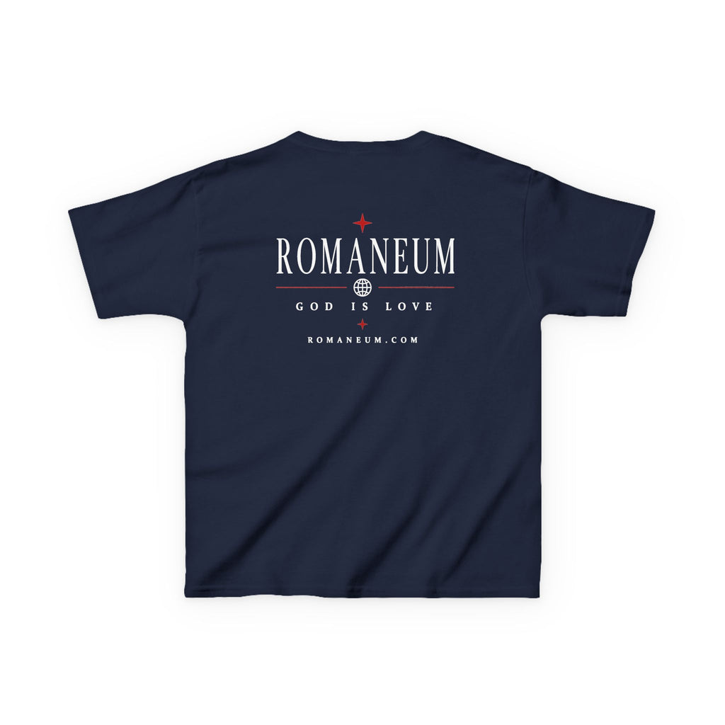 Kids Tee — "Amor Roma / God is Love" Religious Graphic Shirt
