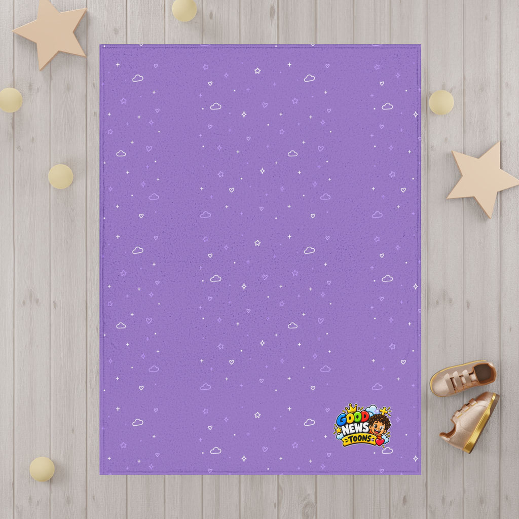 Toddler Blanket — Purple Starry Dot Kids Throw with Cartoon 'GOOD NEWS TOONS' Logo