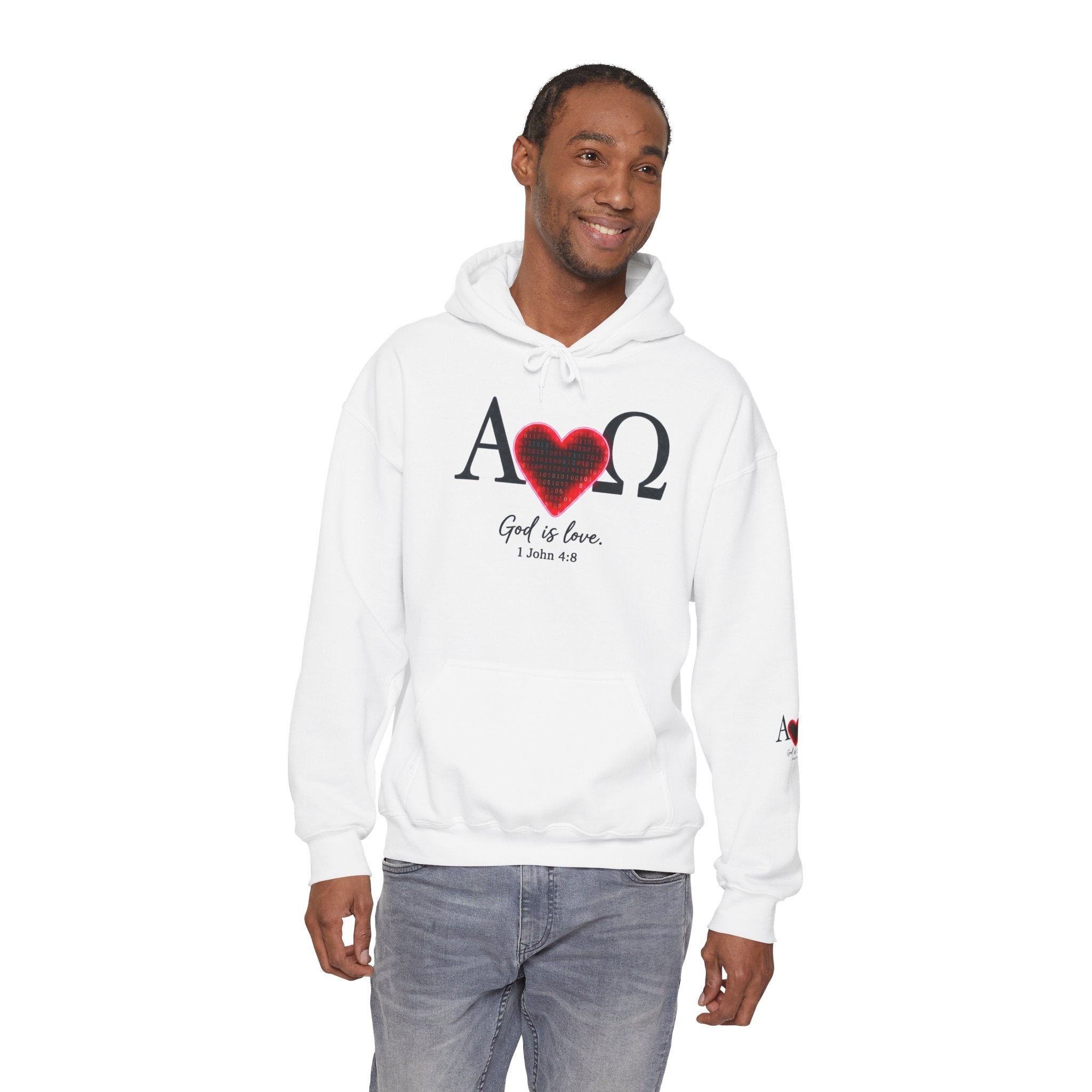 Romaneum Alpha Omega Heart Hoodie | God is Love 1 John 4:8 Christian Hoodie