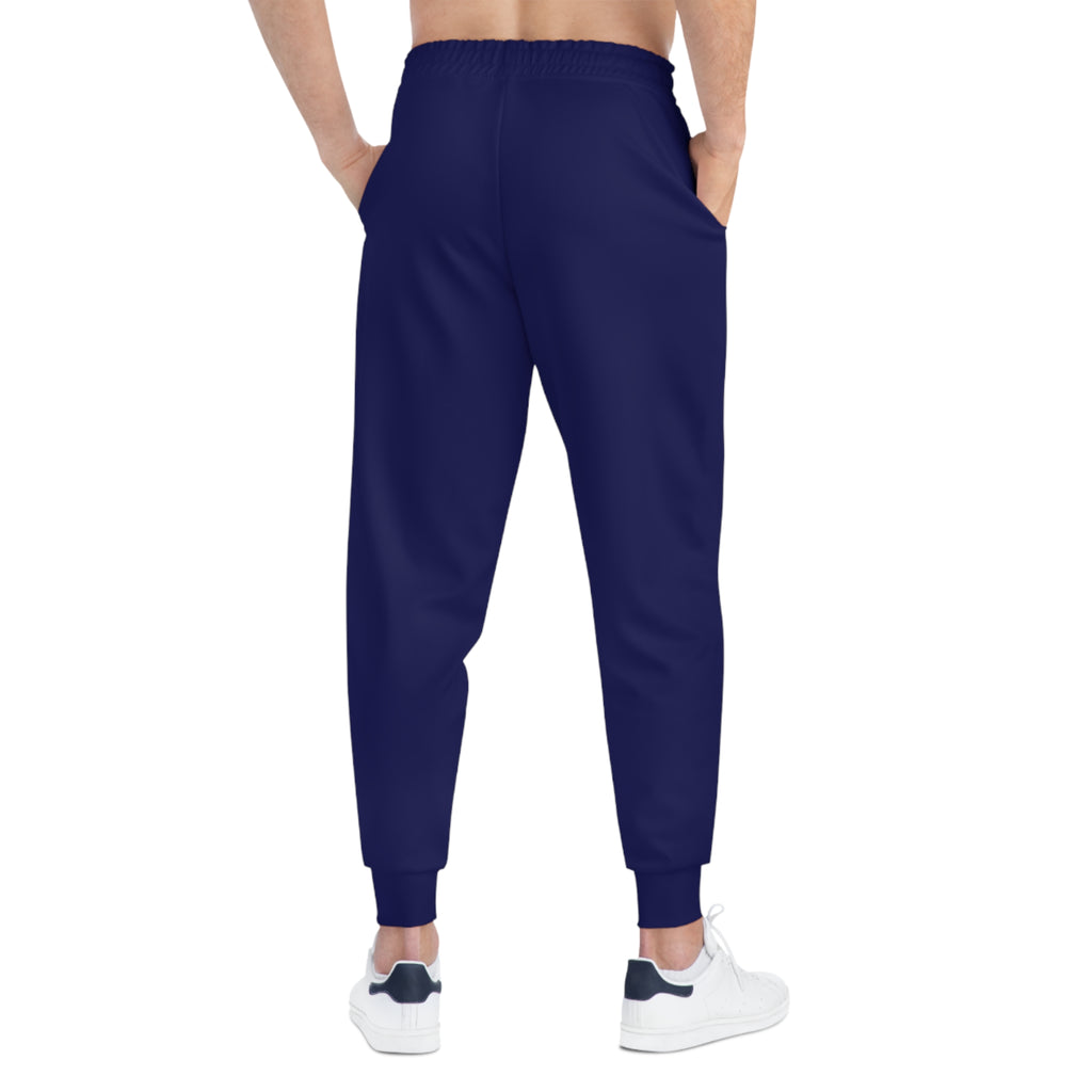 Romaneum Navy Athletic Joggers — Logo Track Pants with Side Text