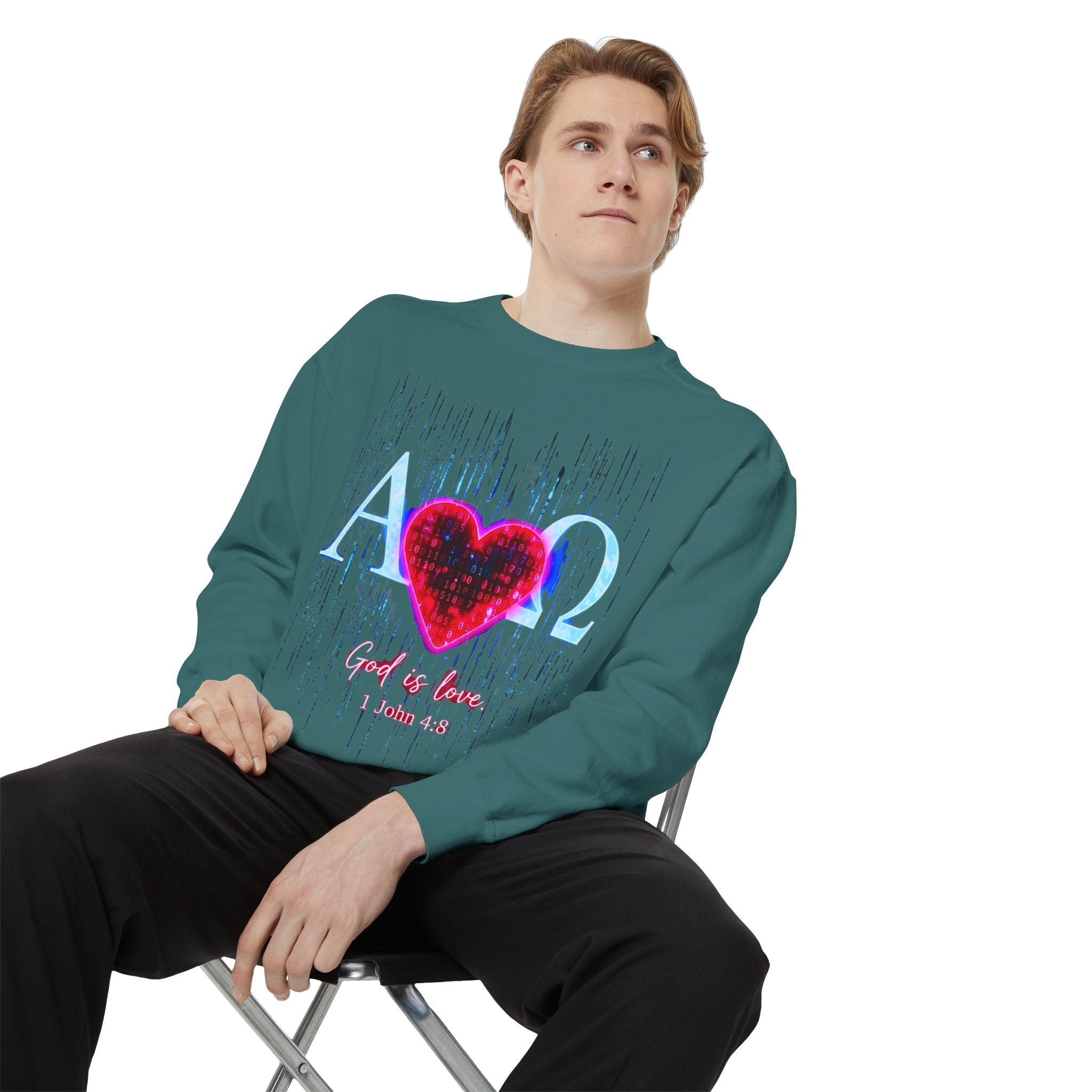 Alpha Omega Heart design sweatshirt | God is Love 1 John 4:8 RomanEum