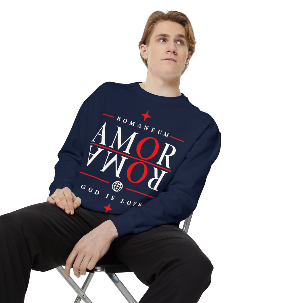 Romaneum Amor Crewneck Sweatshirt — "Amor Roma" Christian Graphic Sweatshirt