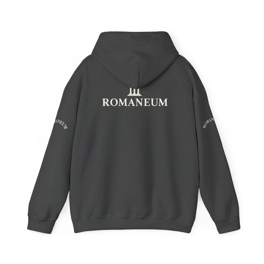Romaneum Logo Hoodie – Classic Black Pullover with Roman Temple Design