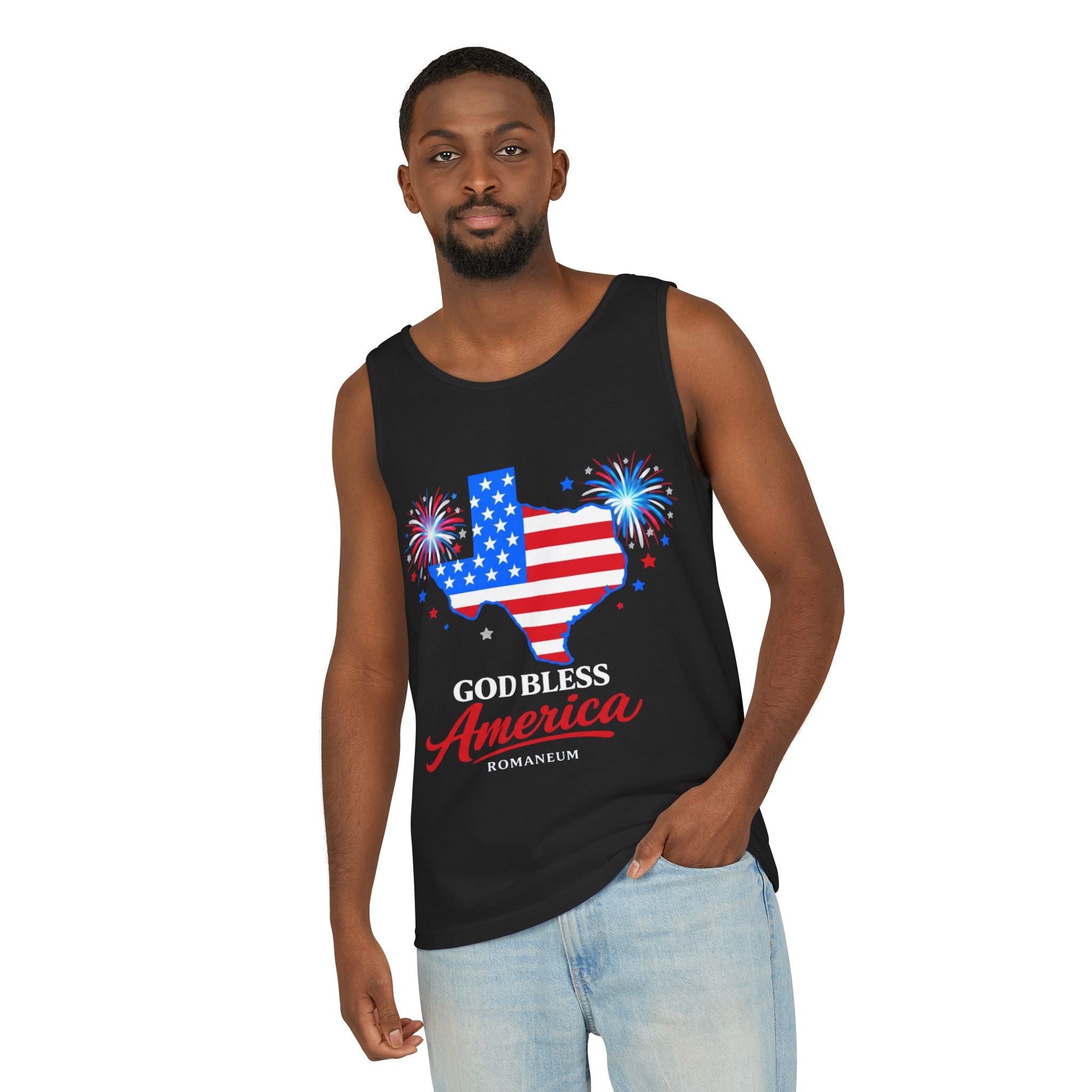 Romaneum Texas Flag Map God Bless America Tank Top | Patriotic 4th of July