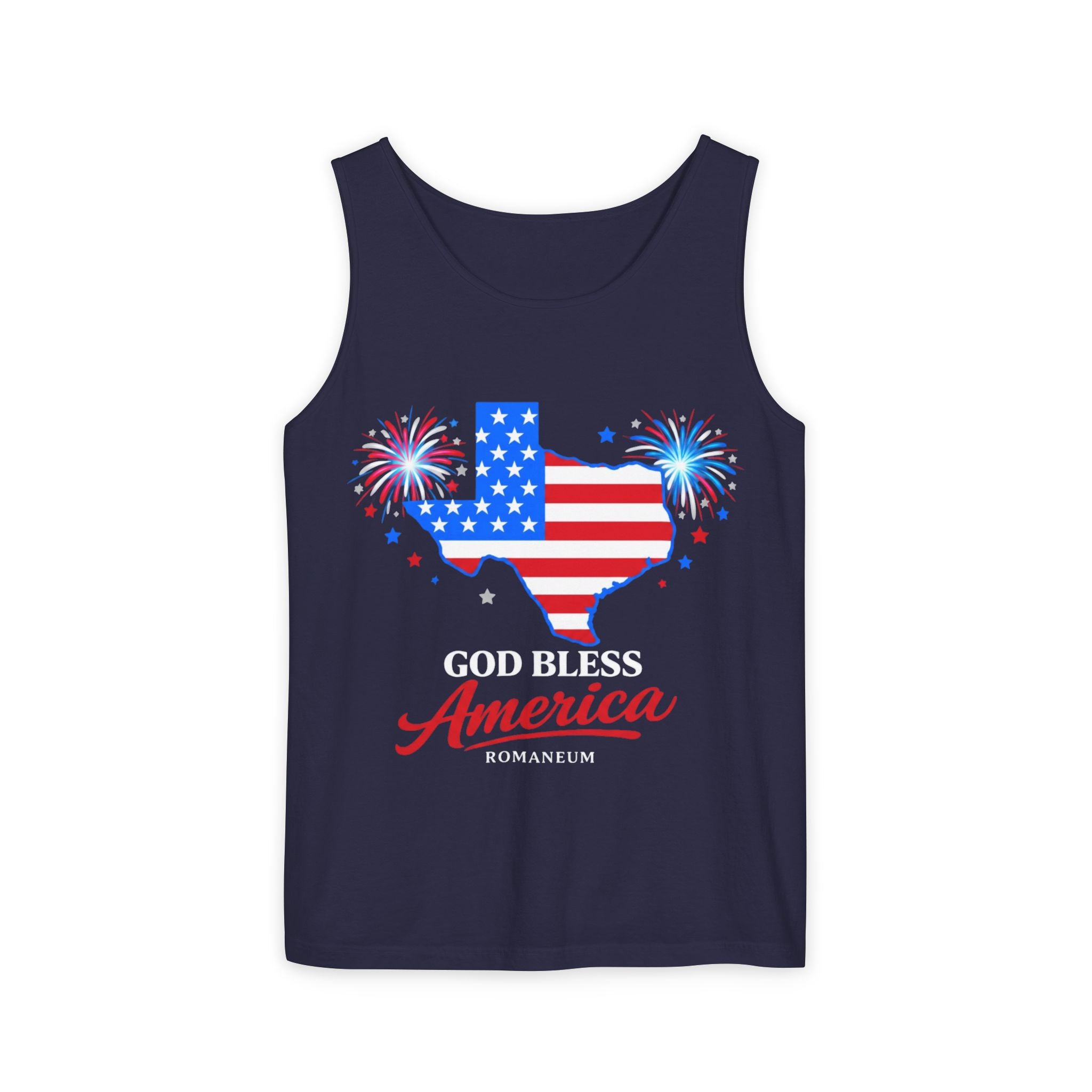 Romaneum Texas Flag Map God Bless America Tank Top | Patriotic 4th of July