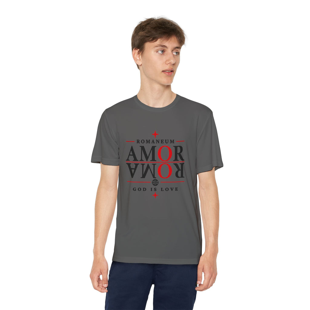 Youth Tee — ROMANEUM “AMOR/ROMA” Graphic Christian Shirt (God is Love)