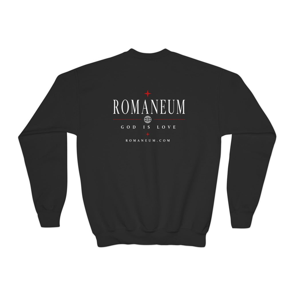 Romaneum Amor Crewneck Sweatshirt — “AMOR/ROMA” God Is Love Youth Pullover
