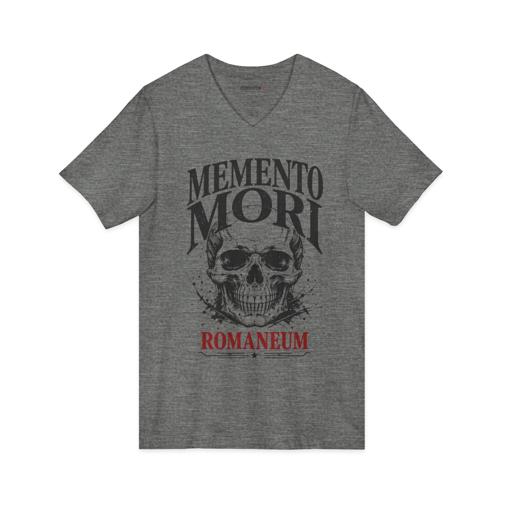Memento Mori V-Neck Tee — Romaneum Skull Graphic Shirt