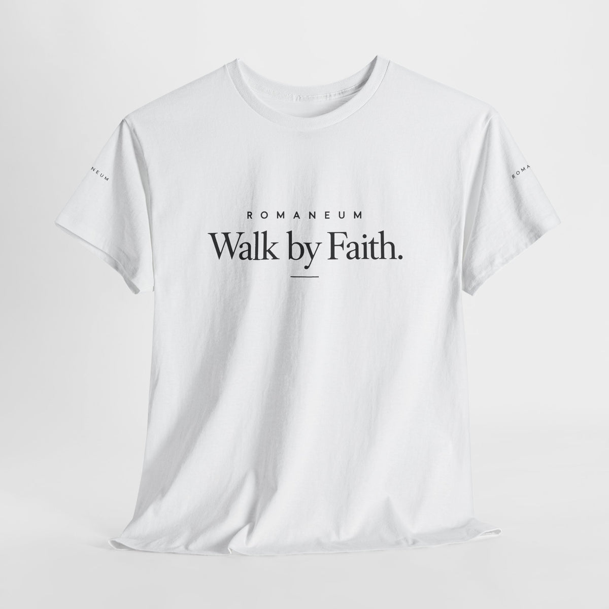 Walk by Faith Tee — Christian Scripture Shirt (Romans/1 Corinthians)