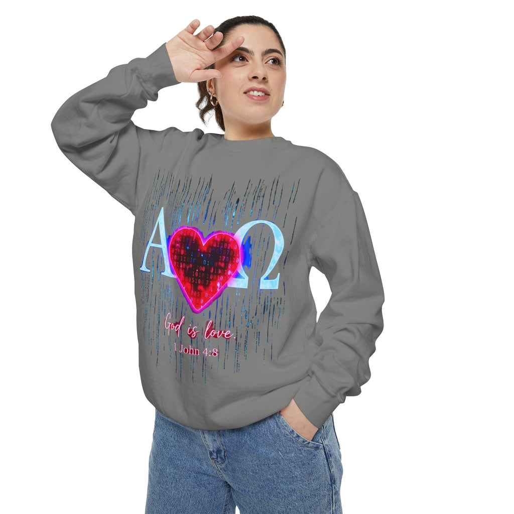 Alpha Omega Heart design sweatshirt | God is Love 1 John 4:8 RomanEum