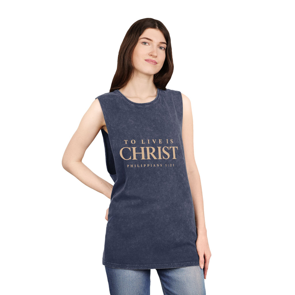 Romaneum Tank Top — "To Live Is Christ" Stonewash Tee