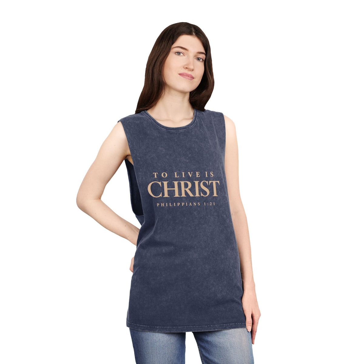 Romaneum Tank Top — "To Live Is Christ" Stonewash Tee