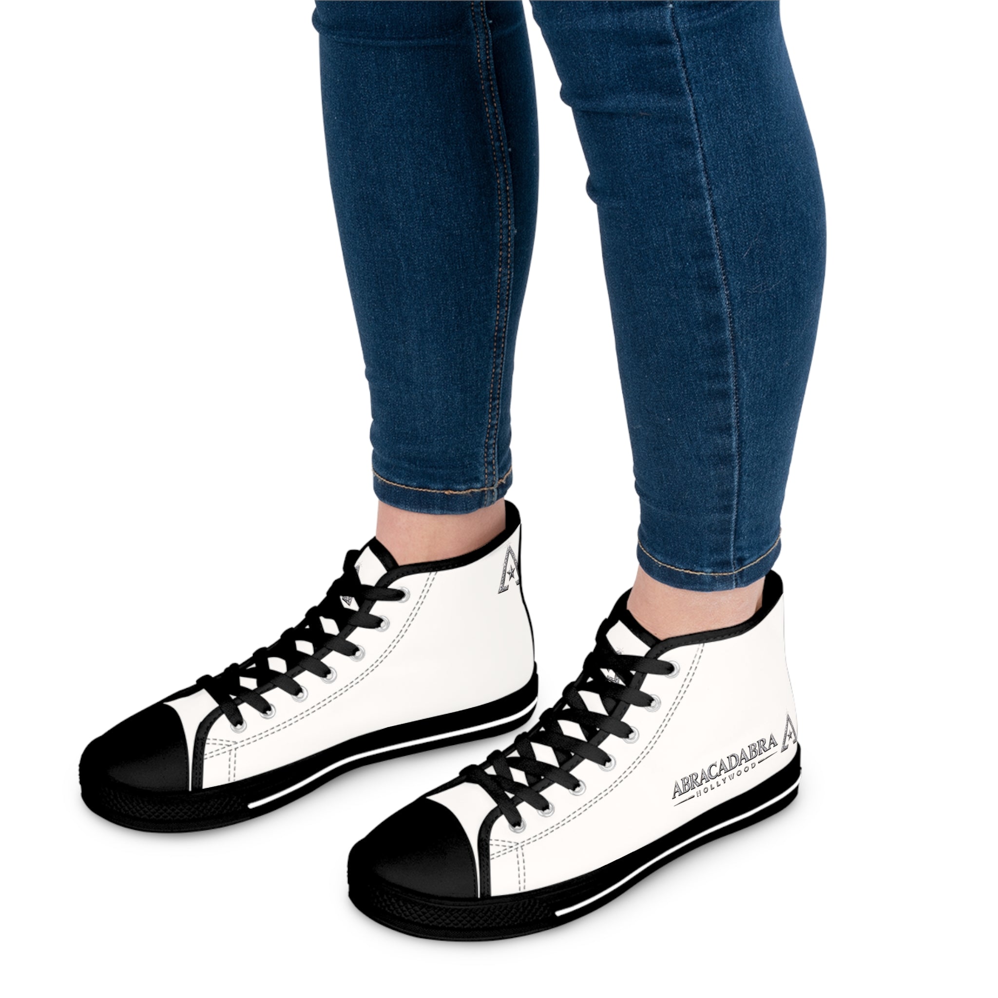 Women's High-Top Sneakers — Minimal White Canvas Shoes with Side Logo