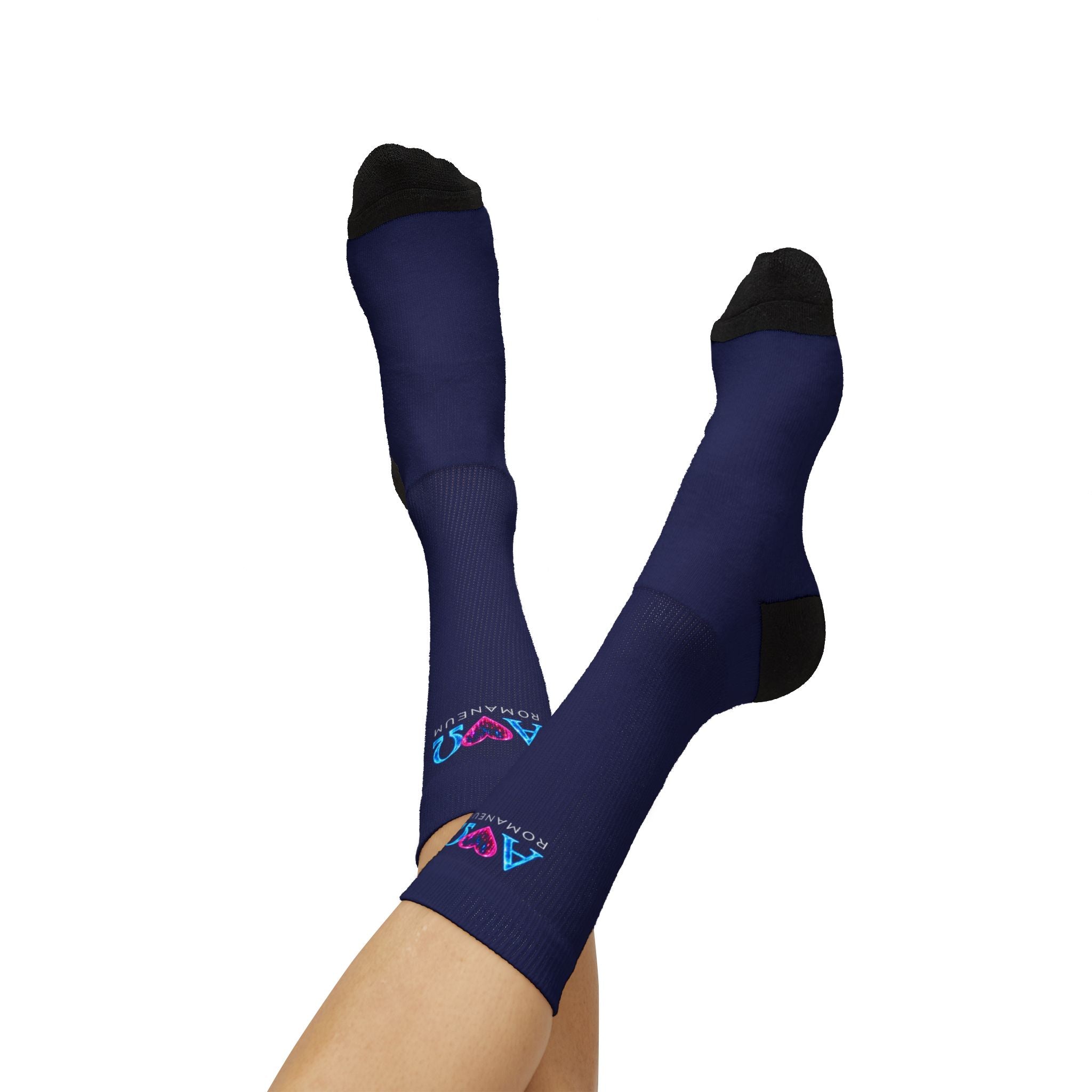 Navy Sublimation Crew Socks — ROMANEUM Logo Athletic Socks