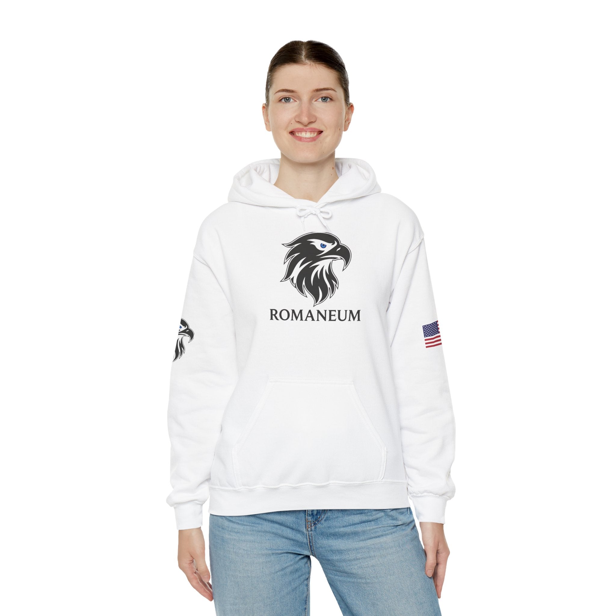 Romaneum Eagle Logo Hoodie | Romaneum School Crest, Patriotic Sleeve Design
